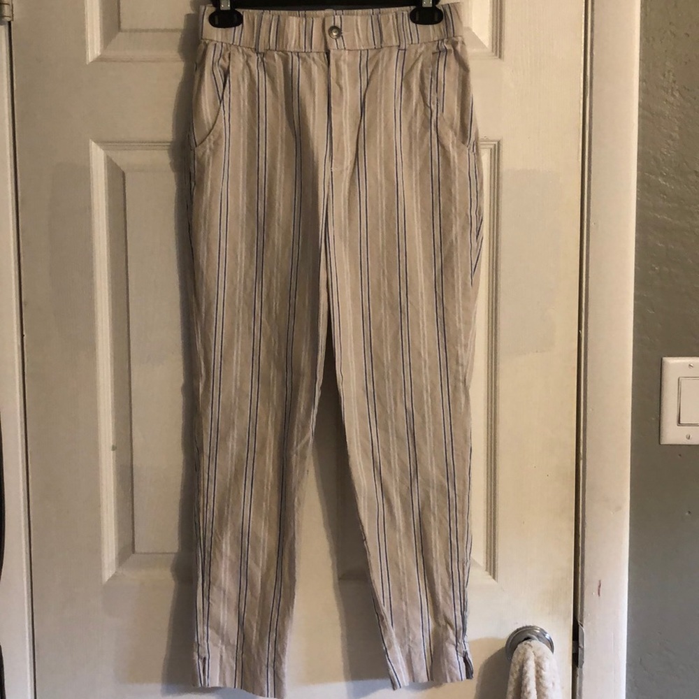 Hollister High-Rise Blue/White/Tan Stripe Pants